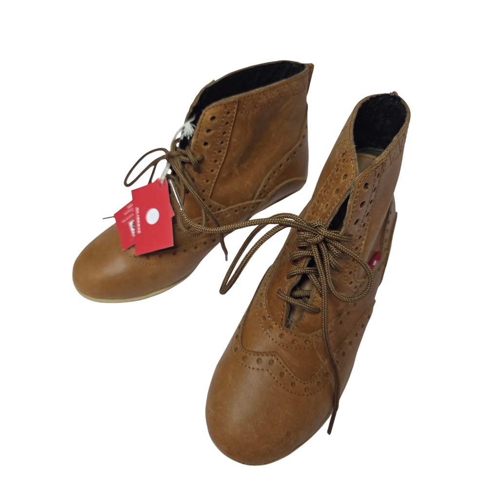 Oliberte NWT! Tan Leather BrogueWedgeAnkleBoots EthiopiaMade Sz 37 SizeRunsSmall